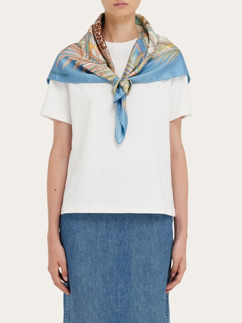 Ferragamo | Women's Leopard Print Silk Scarf - Light Blue/Turquoise