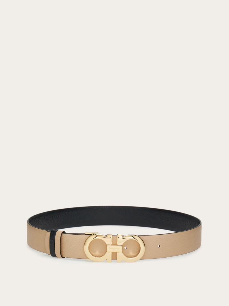 Ferragamo | Women's Reversible And Adjustable Gancini Belt - Macadamia/Black
