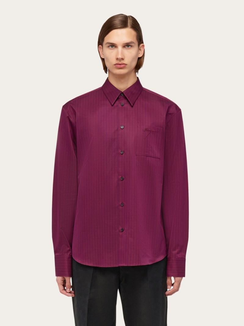 Ferragamo | Men's Micro Checked Long Sleeved Shirt - Oxblood/Red