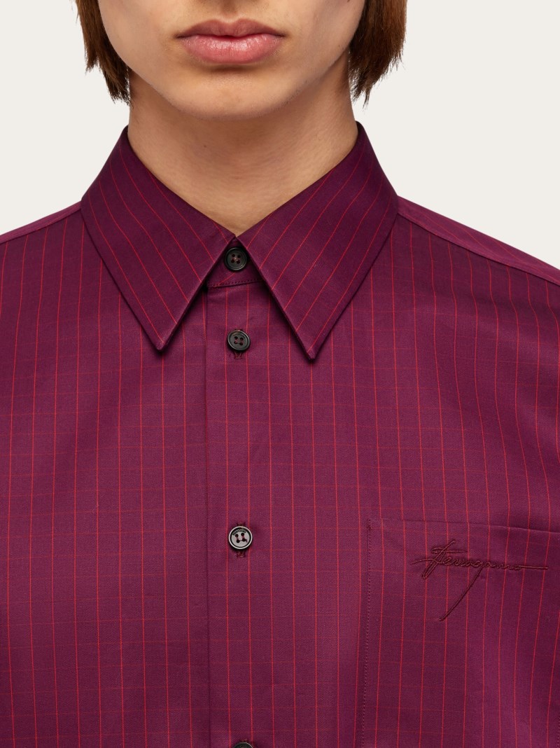 Ferragamo | Men's Micro Checked Long Sleeved Shirt - Oxblood/Red