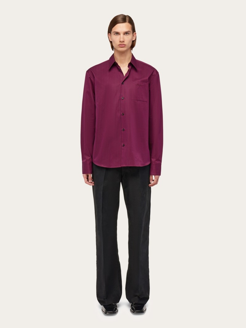 Ferragamo | Men's Micro Checked Long Sleeved Shirt - Oxblood/Red