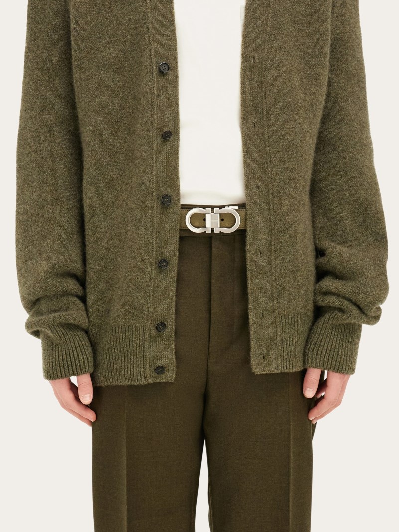Ferragamo | Men's Reversible And Adjustable Gancini Belt - Olive Green/Black
