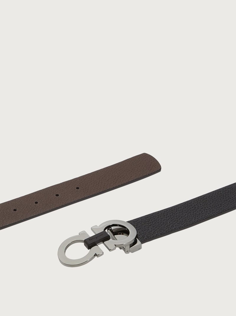 Ferragamo | Men's Reversible And Adjustable Gancini Belt - Black/Hickory