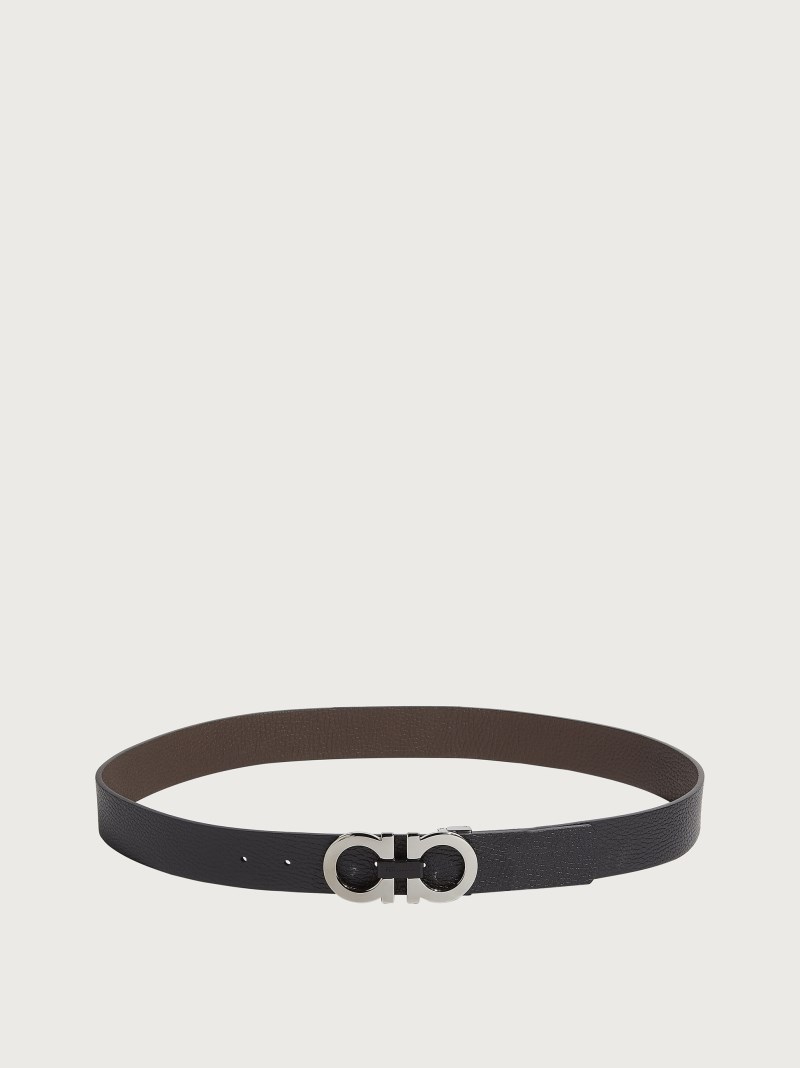 Ferragamo | Men's Reversible And Adjustable Gancini Belt - Black/Hickory
