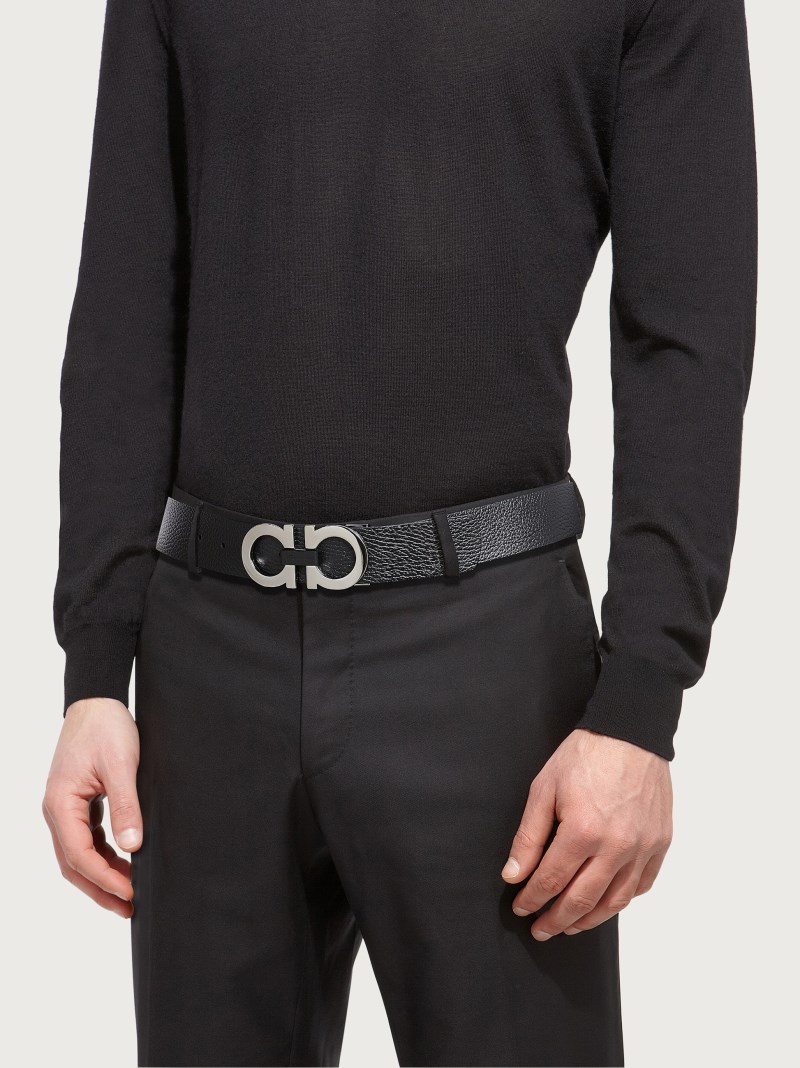 Ferragamo | Men's Reversible And Adjustable Gancini Belt - Black/Hickory