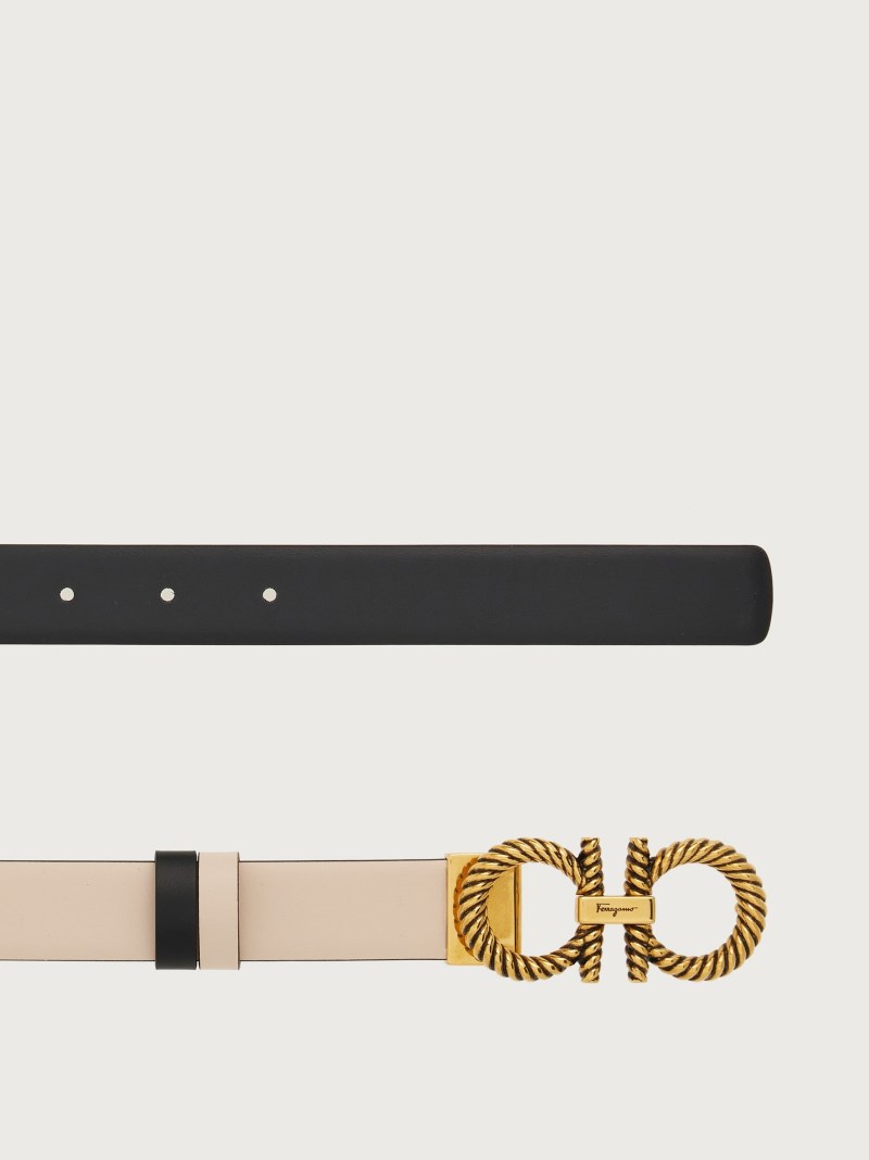 Ferragamo | Women's Adjustable And Reversible Gancini Belt - Bone/Black