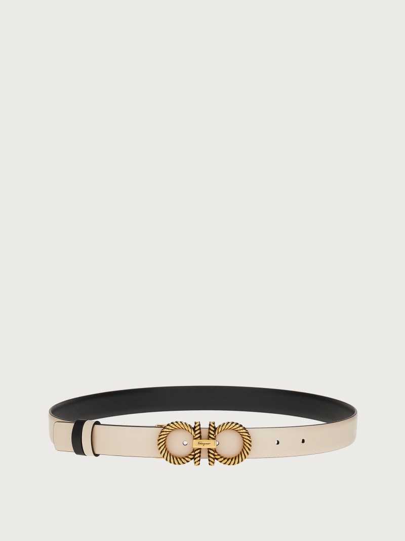 Ferragamo | Women's Adjustable And Reversible Gancini Belt - Bone/Black
