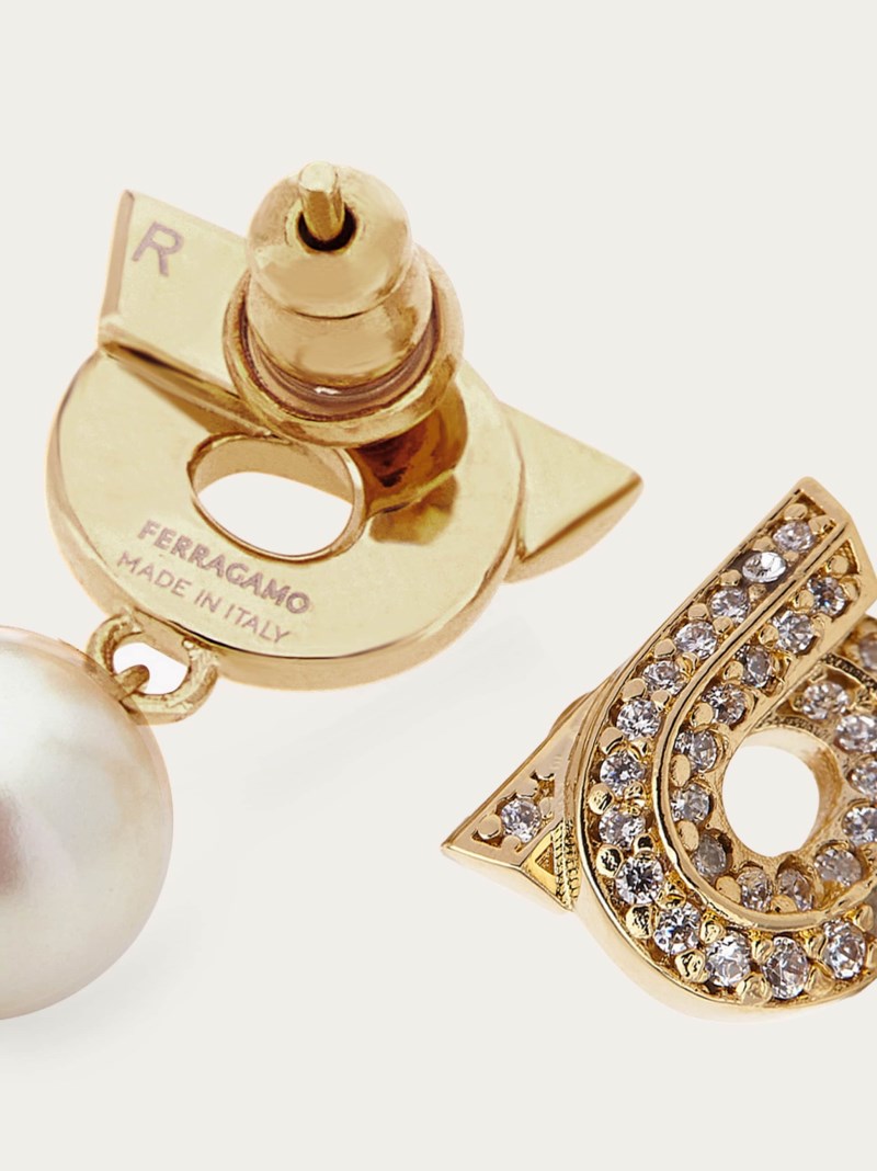 Ferragamo | Women's Gancini Earrings With Pearls And Crystals - Gold