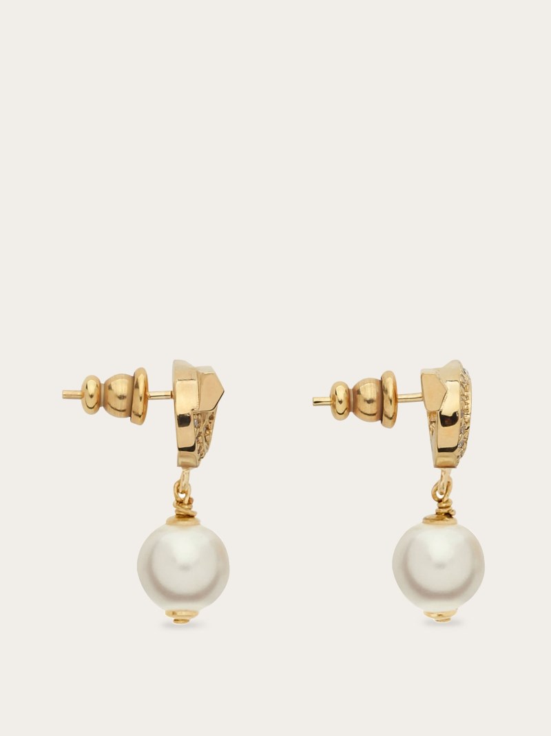 Ferragamo | Women's Gancini Earrings With Pearls And Crystals - Gold