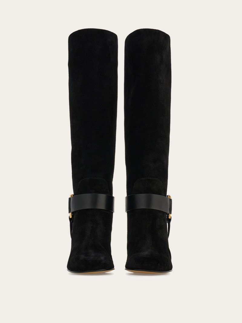 Ferragamo | Women's Gancini Ornament Knee High Boot - Black
