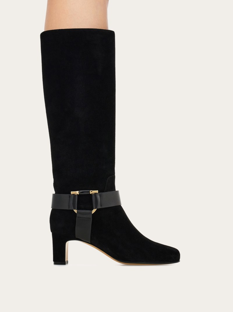 Ferragamo | Women's Gancini Ornament Knee High Boot - Black