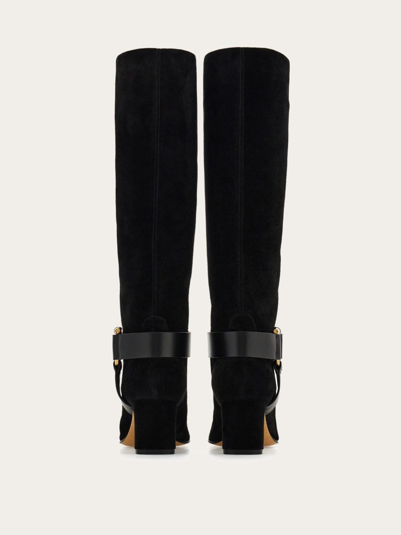 Ferragamo | Women's Gancini Ornament Knee High Boot - Black