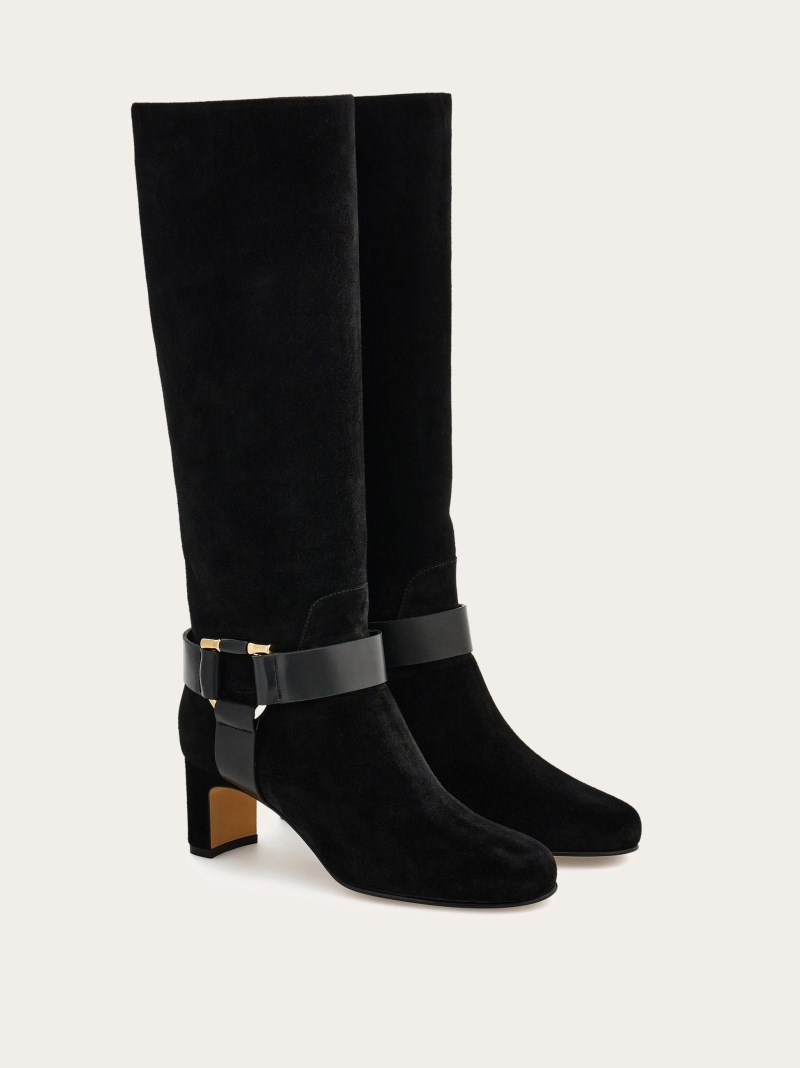 Ferragamo | Women's Gancini Ornament Knee High Boot - Black