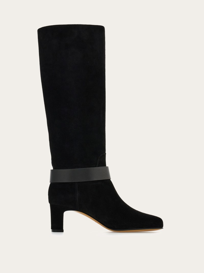Ferragamo | Women's Gancini Ornament Knee High Boot - Black