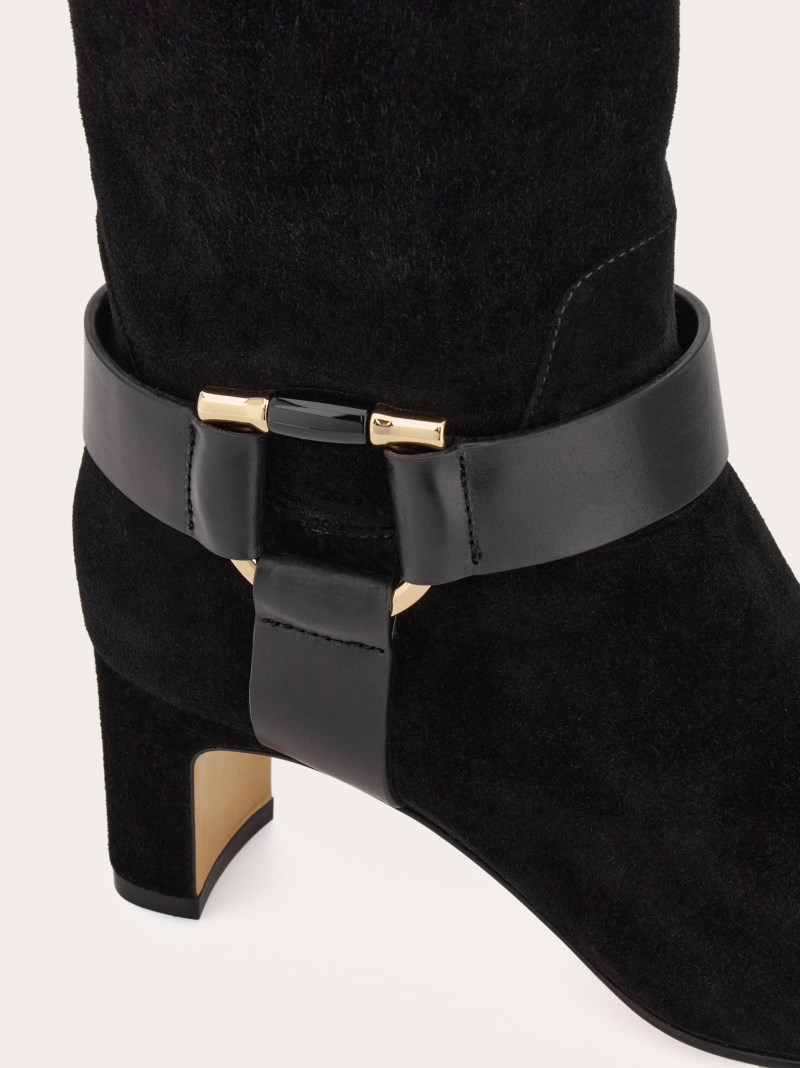 Ferragamo | Women's Gancini Ornament Knee High Boot - Black