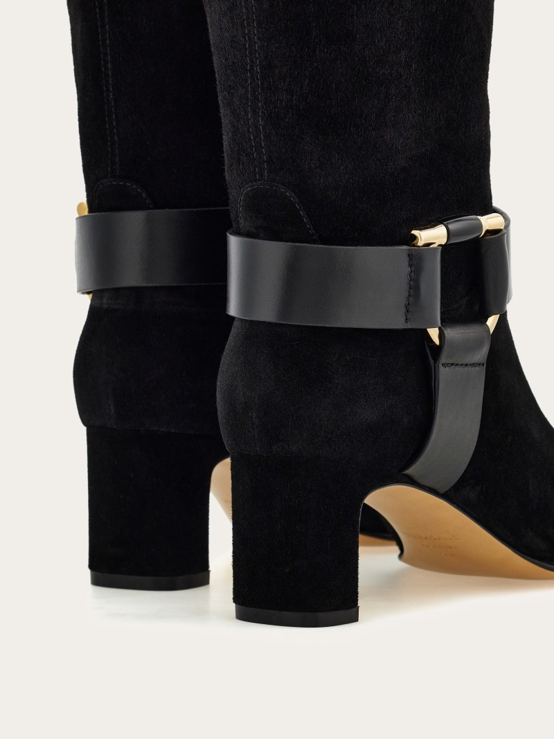 Ferragamo | Women's Gancini Ornament Knee High Boot - Black
