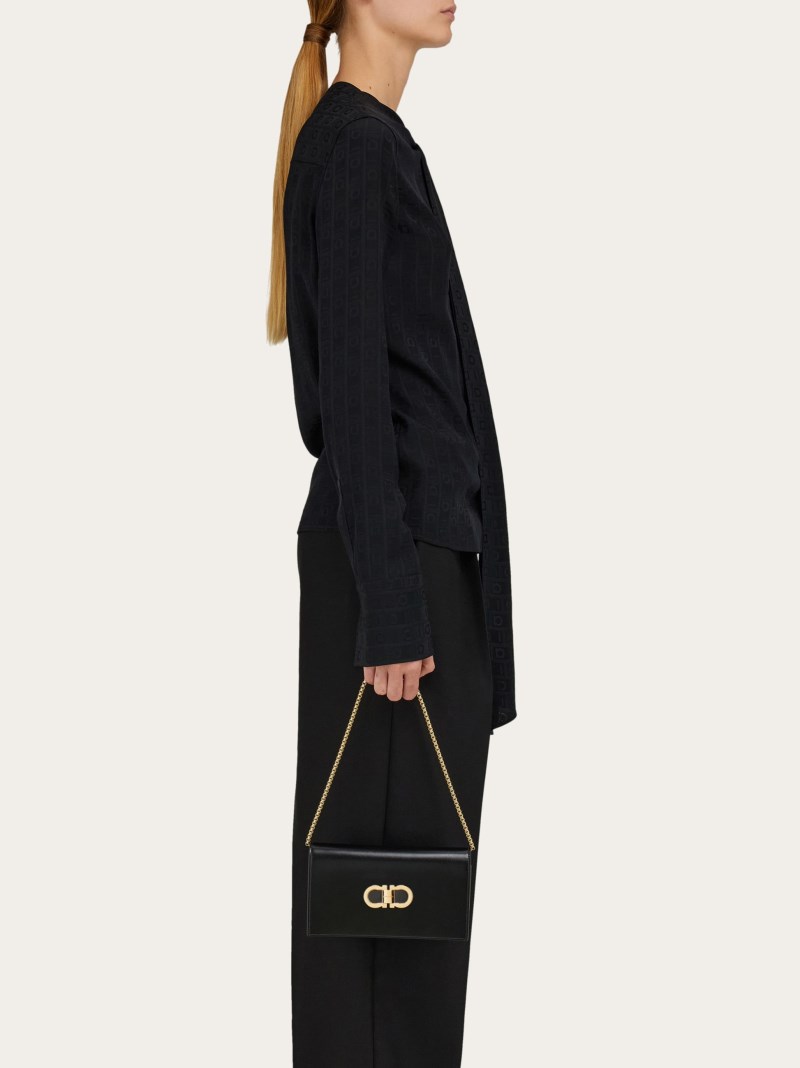 Ferragamo | Women's Double Gancini Mini Bag - Black/Flame Red