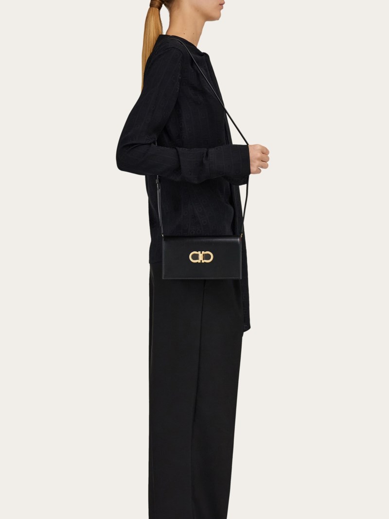 Ferragamo | Women's Double Gancini Mini Bag - Black/Flame Red