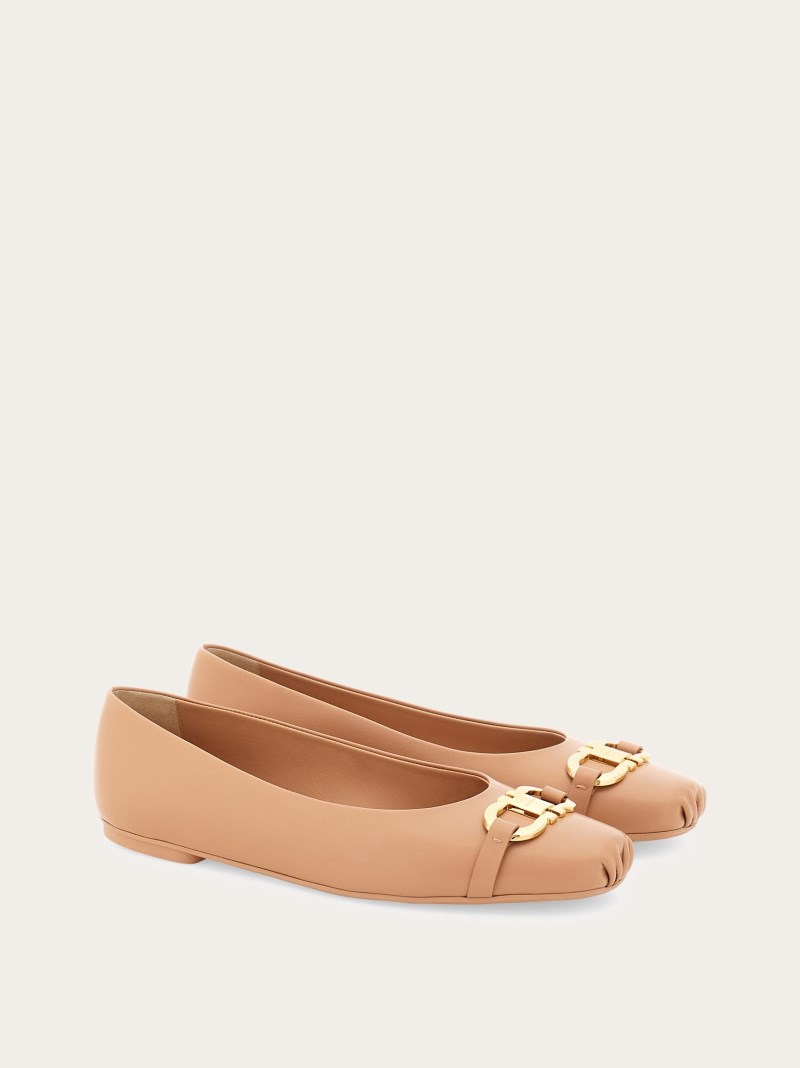 Ferragamo | Women's Ballet Flat With Gancini Ornament - Amaretti