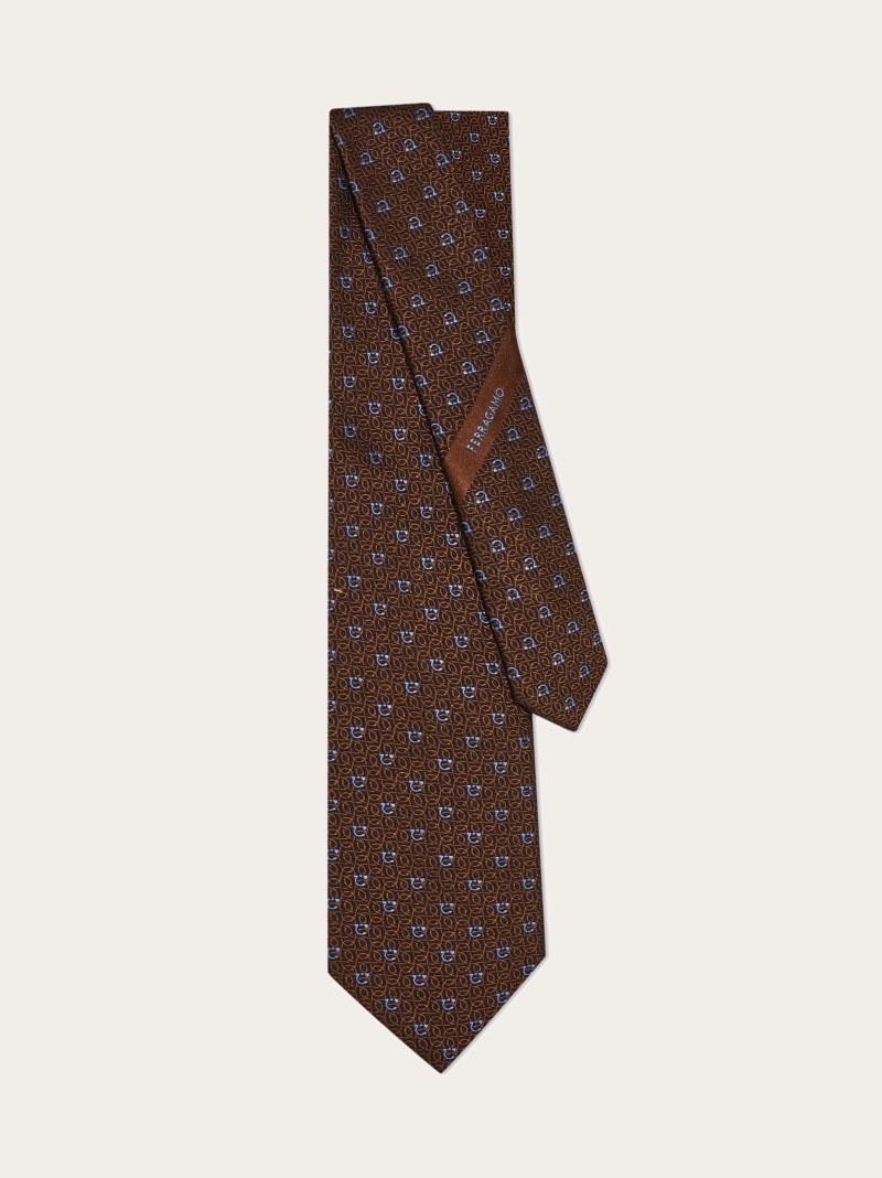 Ferragamo | Men's Gancini Jacquard Tie - Brown