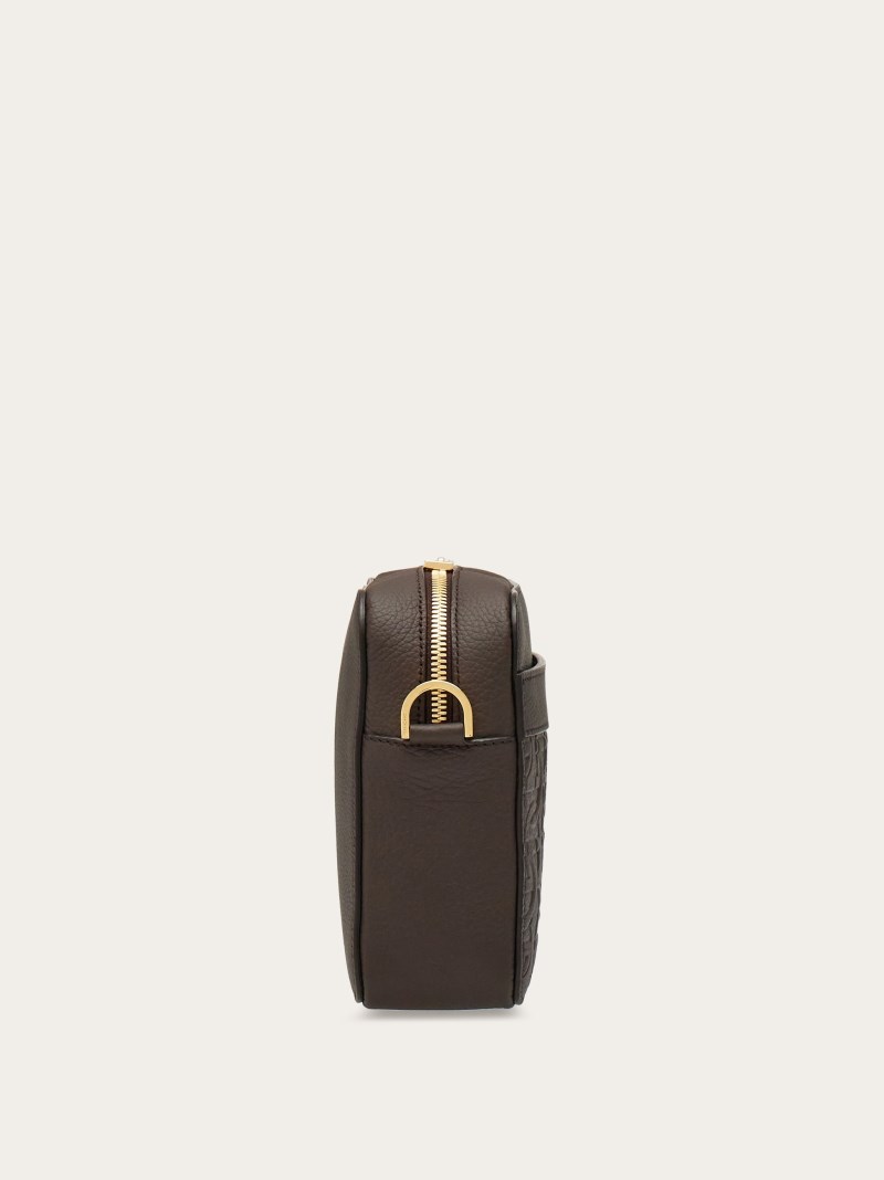 Ferragamo | Men's Embossed Gancini Crossbody Bag - Testa Di Moro