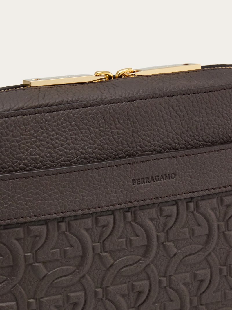 Ferragamo | Men's Embossed Gancini Crossbody Bag - Testa Di Moro