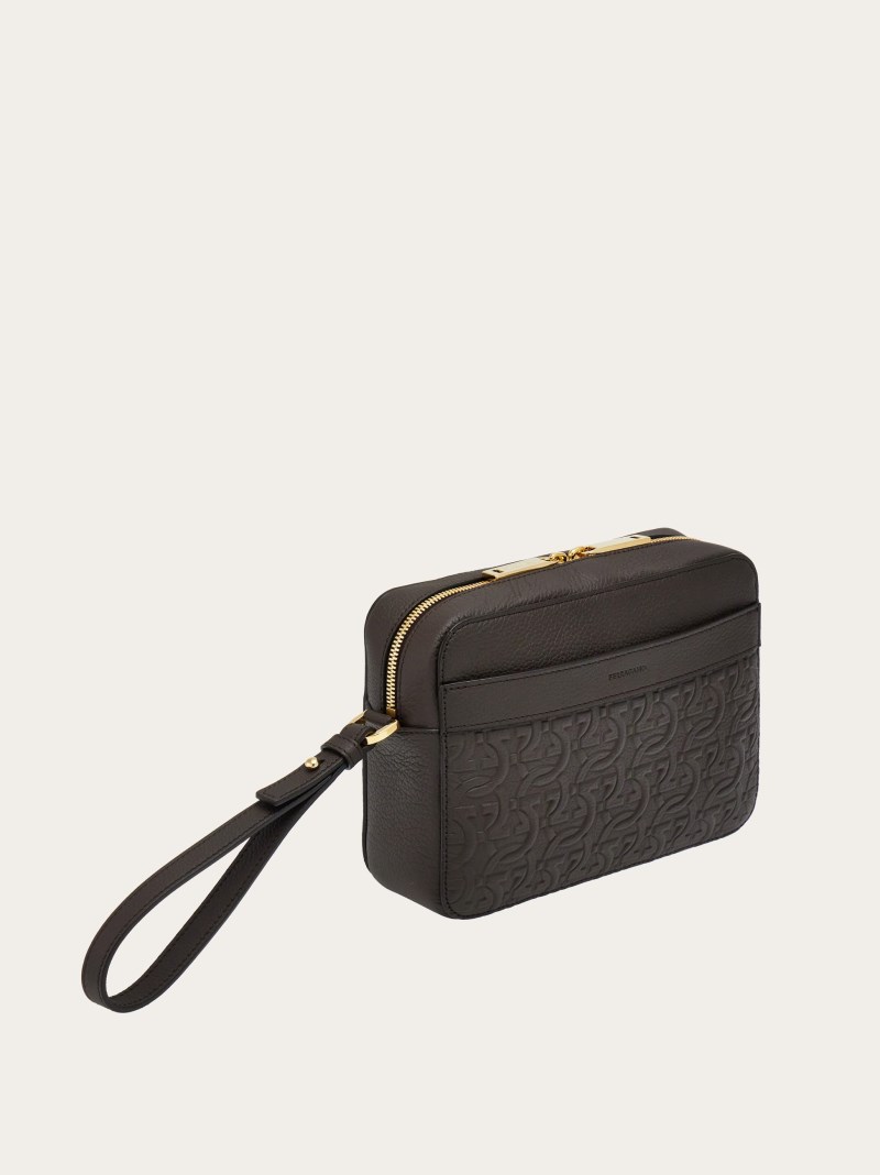 Ferragamo | Men's Embossed Gancini Crossbody Bag - Testa Di Moro