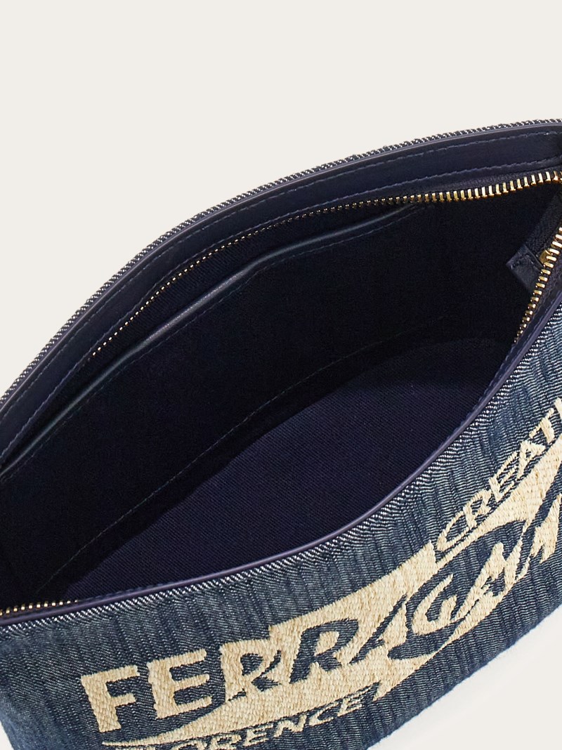 Ferragamo | Women's Pouch With Logo - Natural/Denim