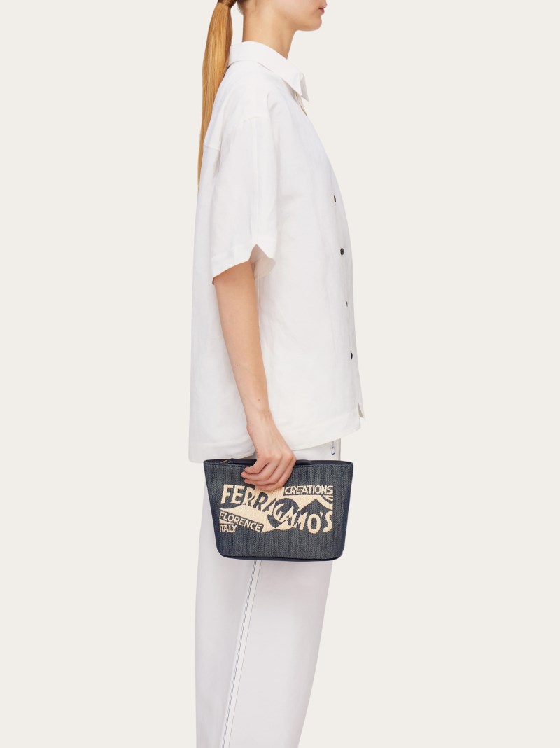 Ferragamo | Women's Pouch With Logo - Natural/Denim