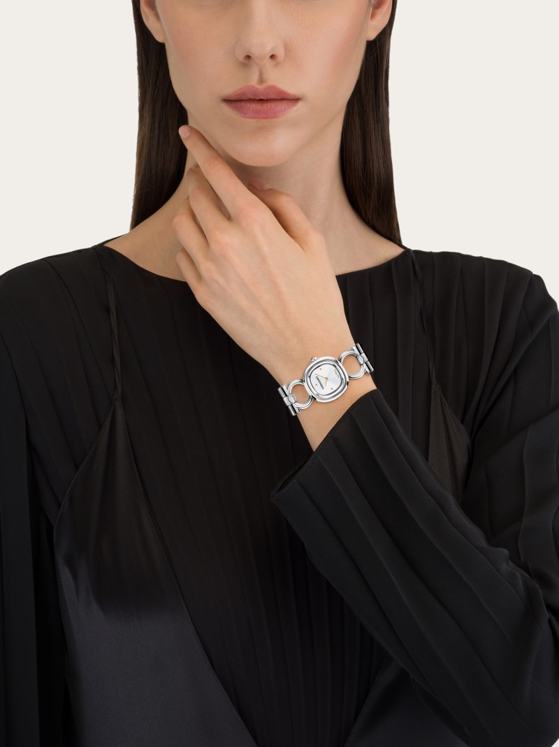 Ferragamo | Women's Double Gancini Watch - Stainless Steel/White Silver