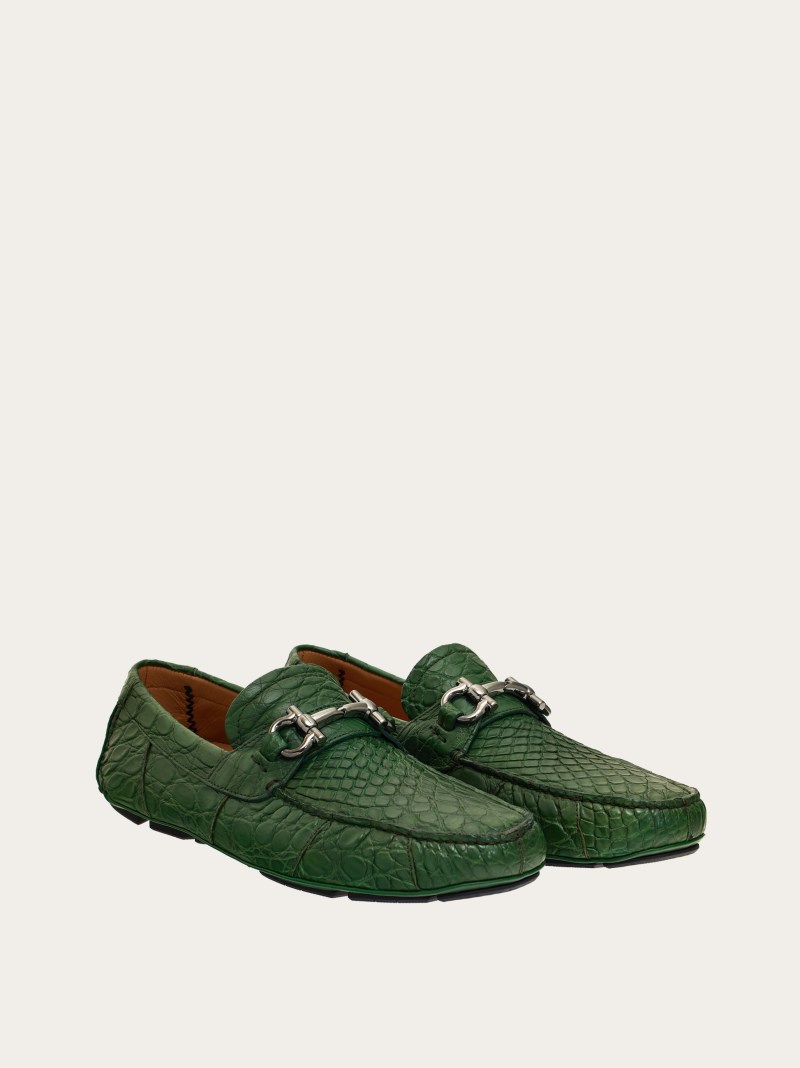 Ferragamo | Men's Driver With Gancini Ornament - Forest Green