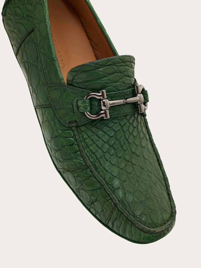 Ferragamo | Men's Driver With Gancini Ornament - Forest Green