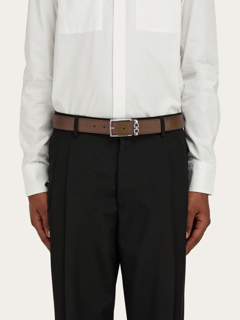 Ferragamo | Men's Reversible And Adjustable Gancini Belt - Clay/Black