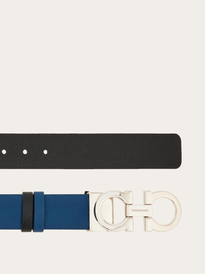 Ferragamo | Women's Adjustable And Reversible Gancini Belt - Teal Blue/Black