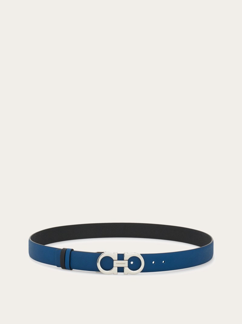 Ferragamo | Women's Adjustable And Reversible Gancini Belt - Teal Blue/Black