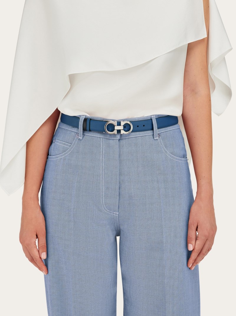 Ferragamo | Women's Adjustable And Reversible Gancini Belt - Teal Blue/Black