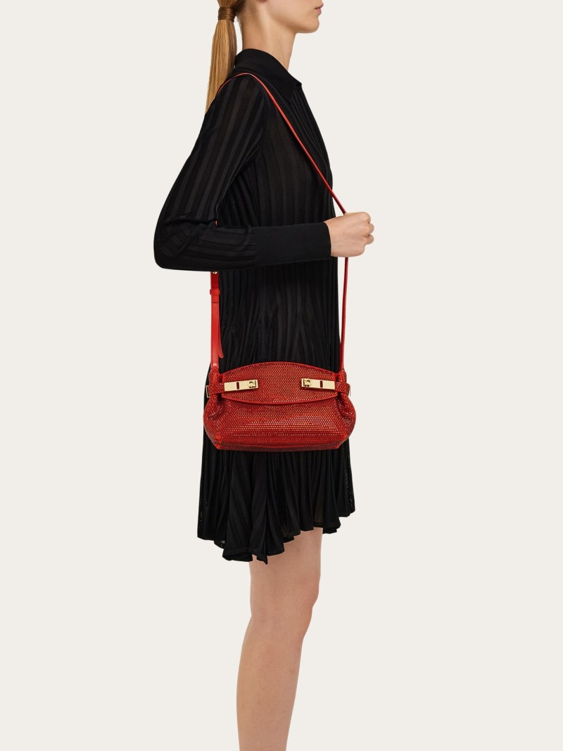Ferragamo | Women's Hug Soft Crossbody Bag With Crystals - Flame Red