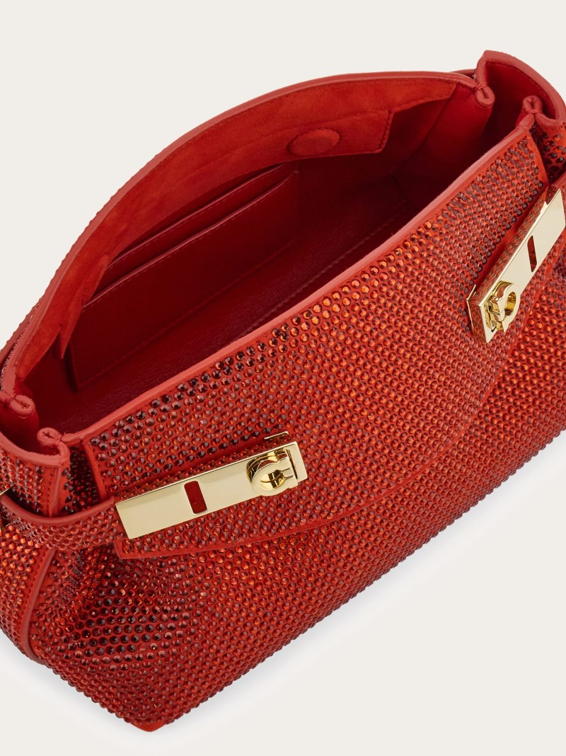 Ferragamo | Women's Hug Soft Crossbody Bag With Crystals - Flame Red