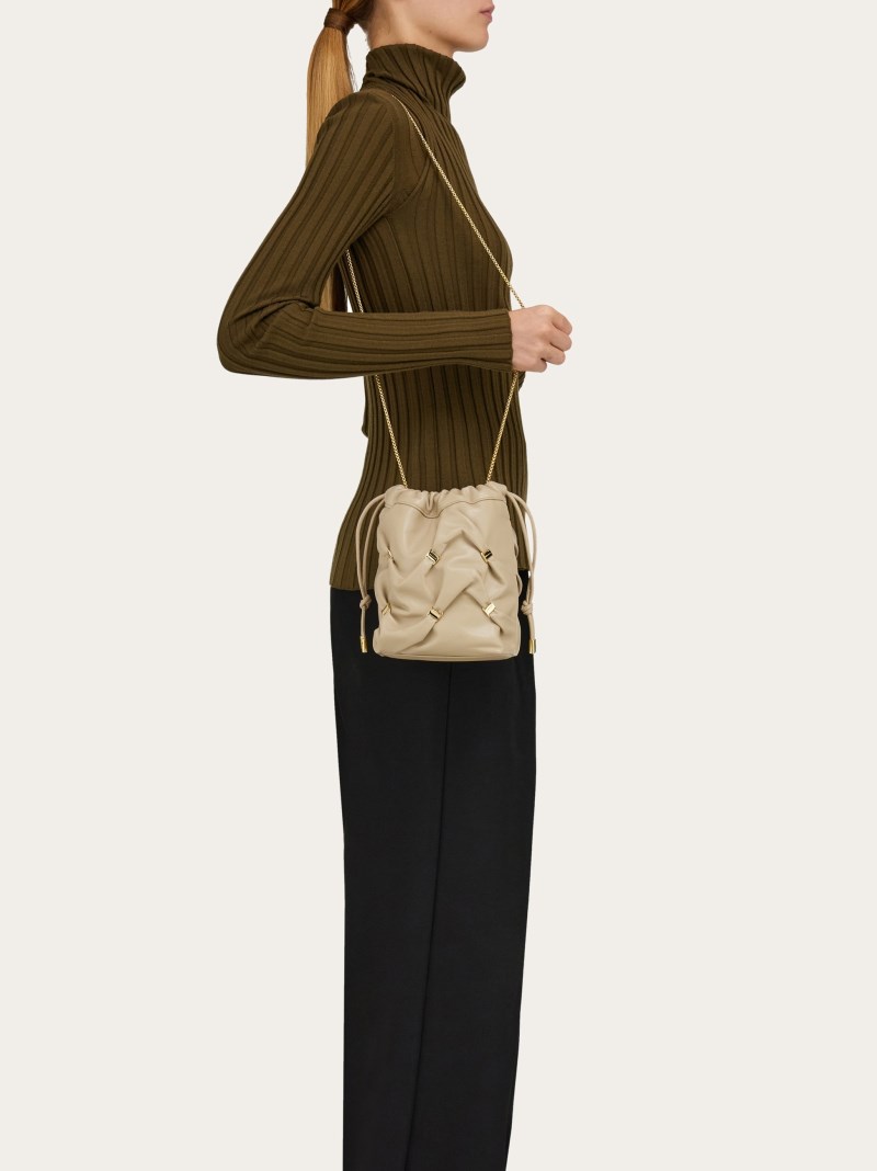 Ferragamo | Women's Mini Bucket Bag With Vara Bows - Stone