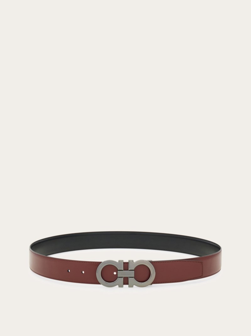 Ferragamo | Men's Reversible And Adjustable Gancini Belt - Burgundy/Black