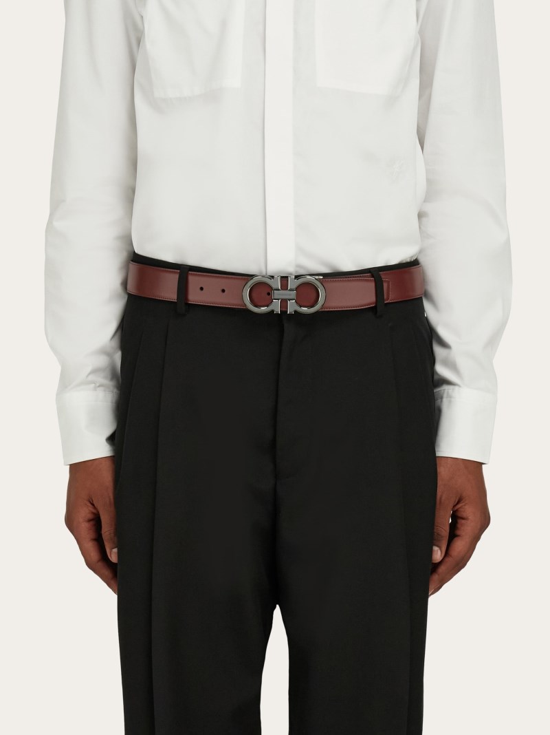 Ferragamo | Men's Reversible And Adjustable Gancini Belt - Burgundy/Black