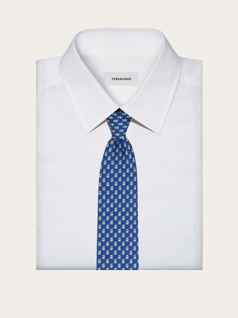 Ferragamo | Men's Bulldog Print Silk Tie - Blue Marine