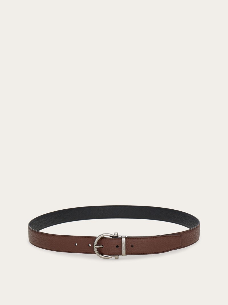 Ferragamo | Men's Reversible And Adjustable Gancini Belt - Cocoa/Black