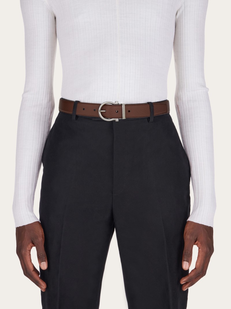 Ferragamo | Men's Reversible And Adjustable Gancini Belt - Cocoa/Black