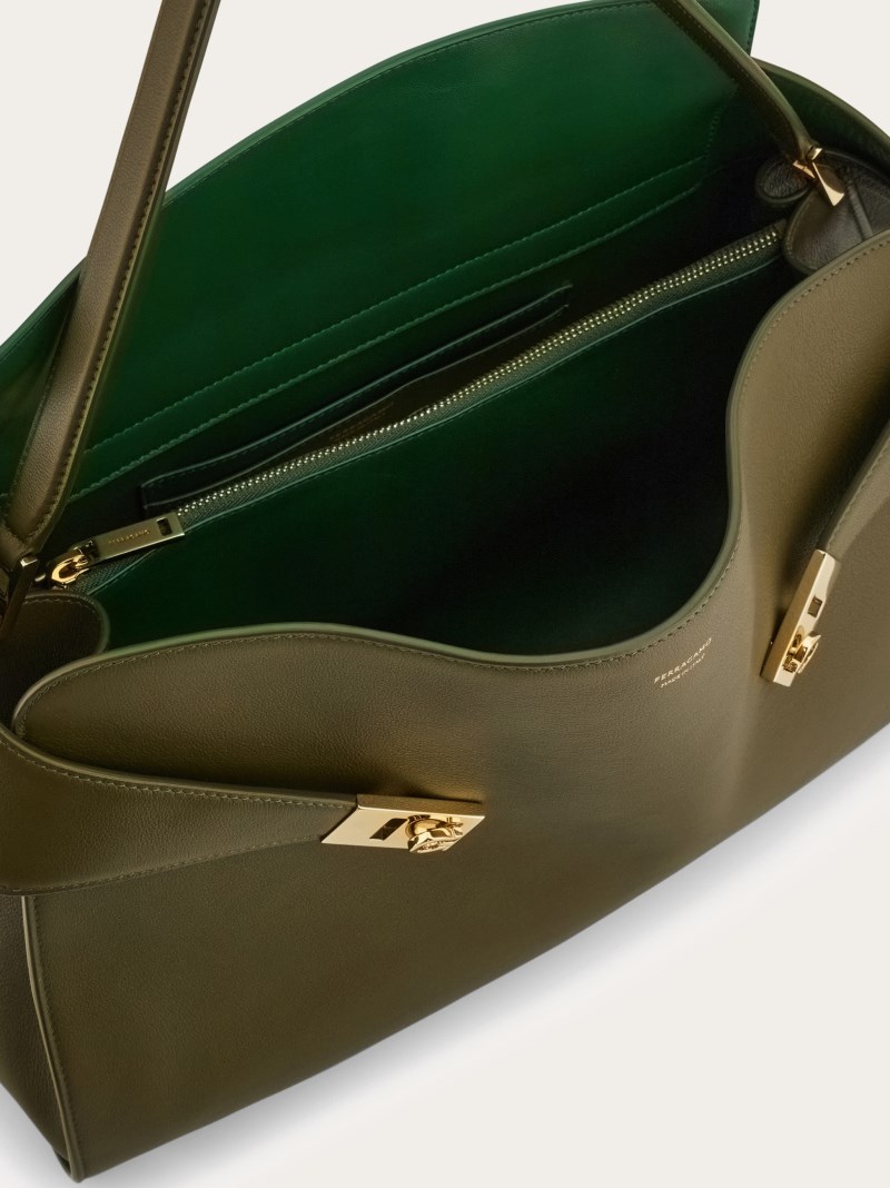 Ferragamo | Women's Hug Soft Bicolor Shoulder Bag - Olive Green