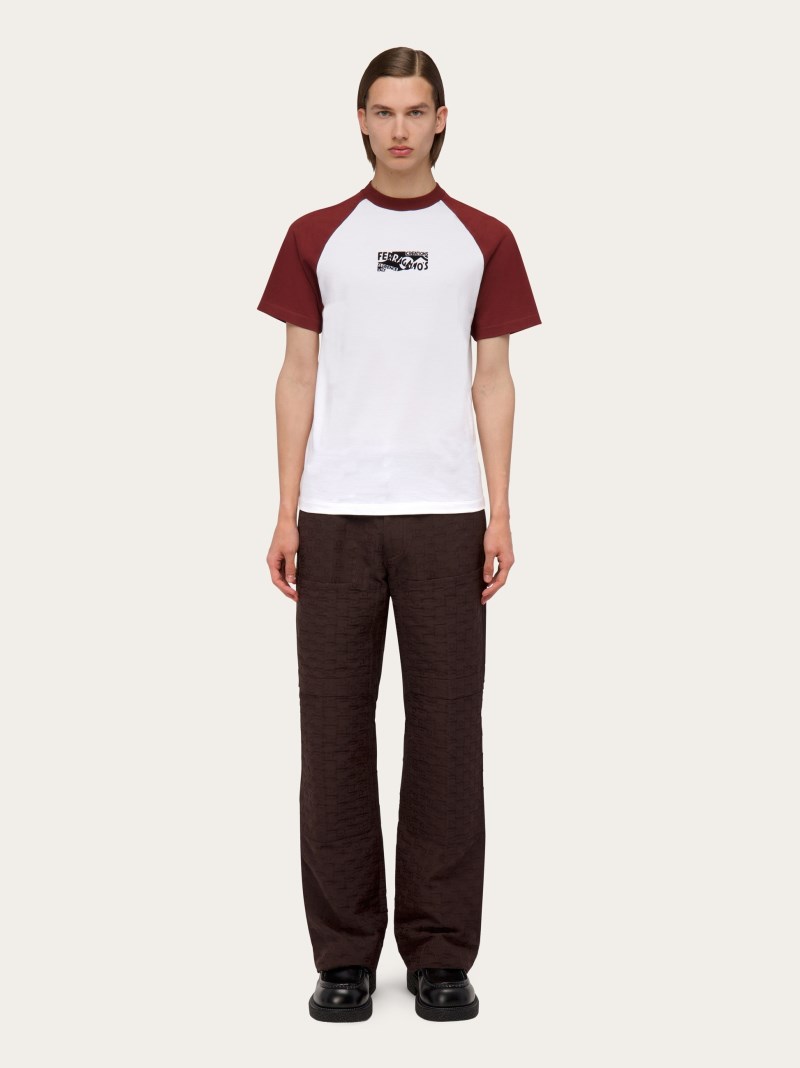 Ferragamo | Men's Flocked Print T-Shirt - White/Bordeaux