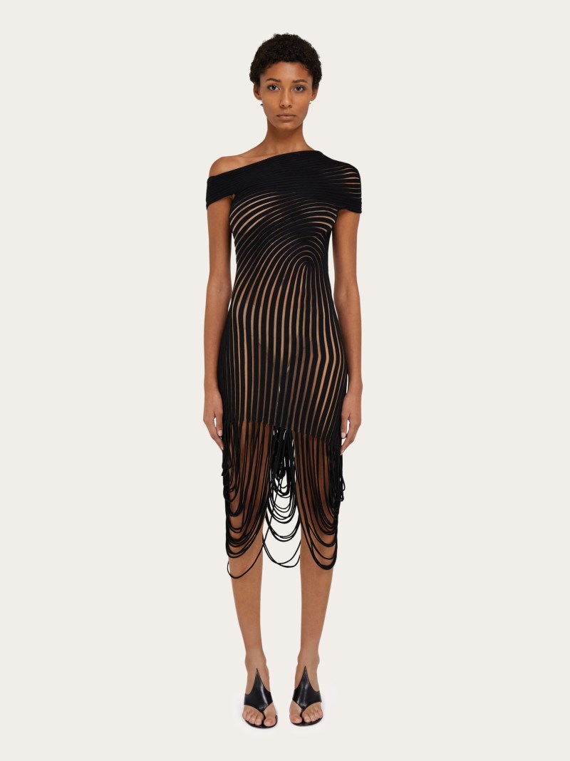 Ferragamo | Women's Midi Dress With Asymmetric Drape - Black
