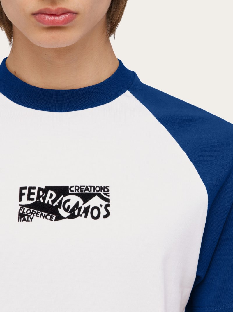 Ferragamo | Men's Flocked Print T-Shirt - White/Teal Blue