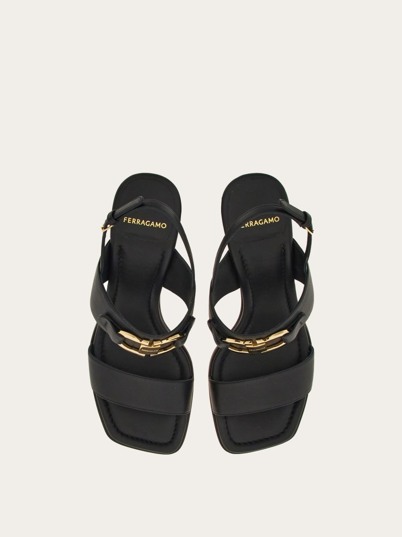 Ferragamo | Women's Sandal With Gancini Ornament - Black