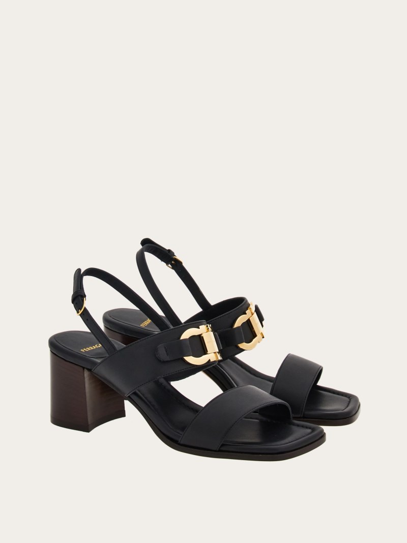 Ferragamo | Women's Sandal With Gancini Ornament - Black